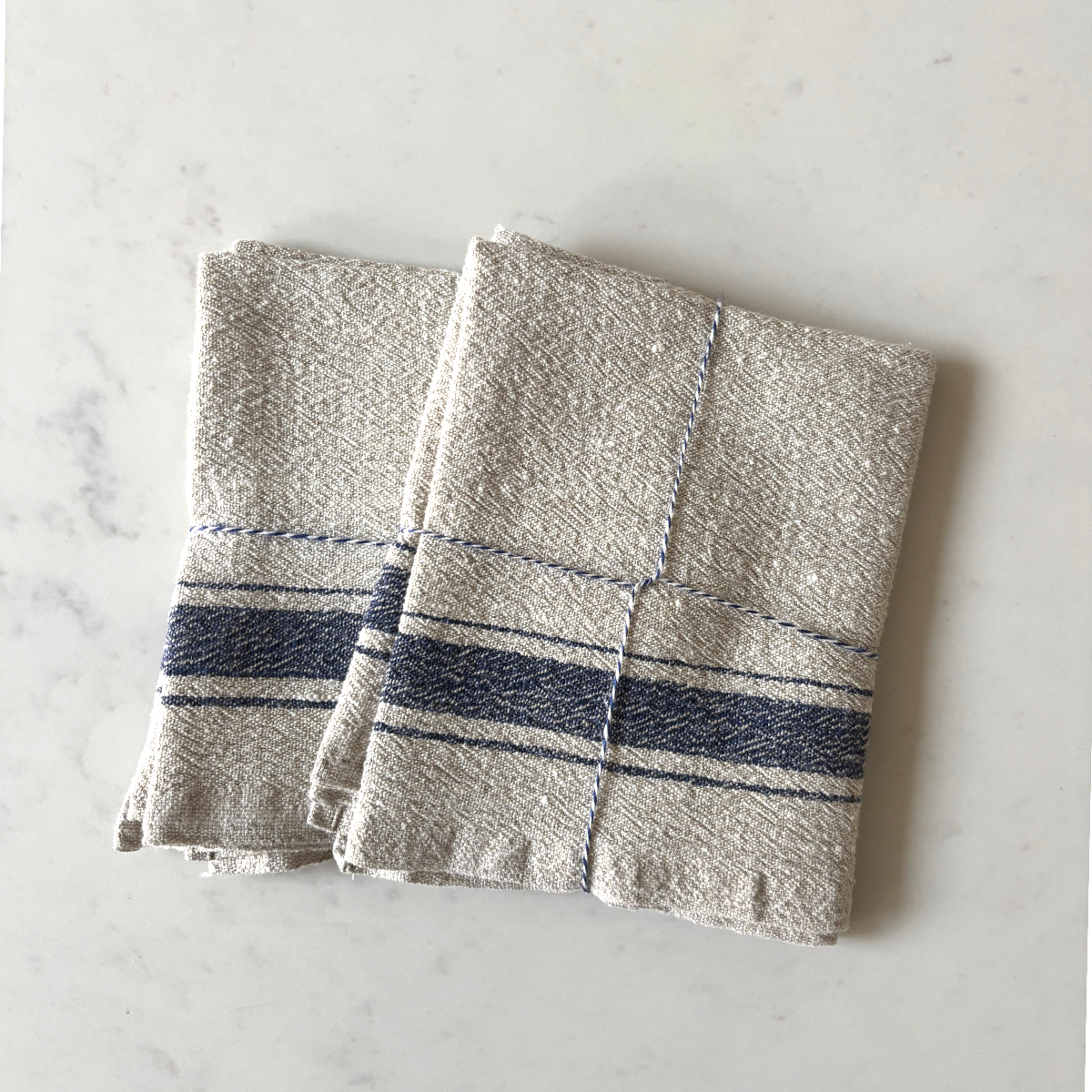 The Blue Vintage Stripe Set – Linen Towels Set of 2