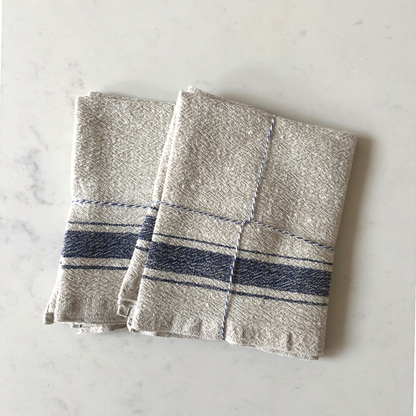 The Blue Vintage Stripe Set – Linen Towels Set of 2