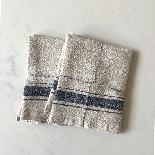 The Blue Vintage Stripe Set – Linen Towels Set of 2