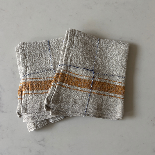 The Turmeric Vintage Stripe Set – Linen Towels Set of 2