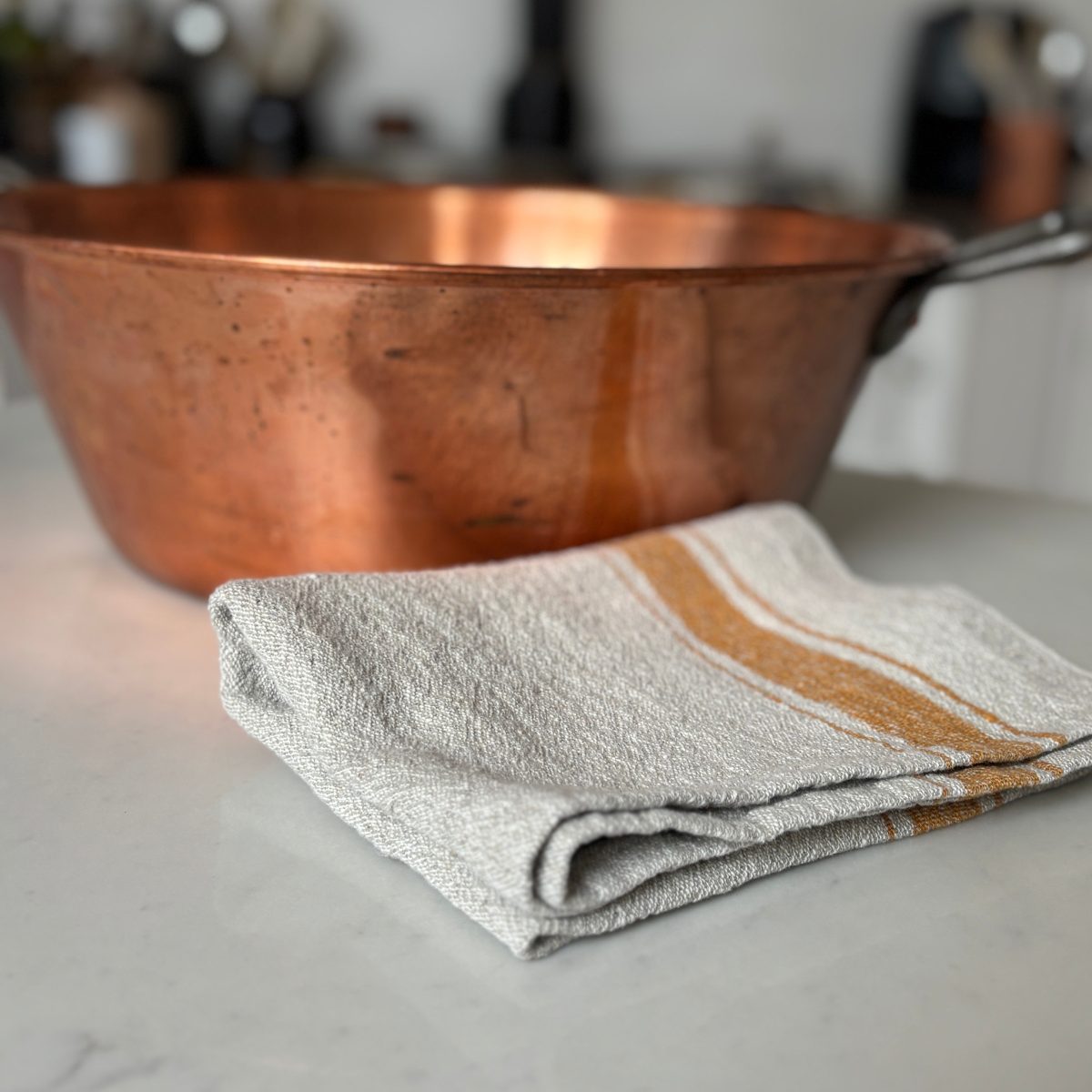 The Vintage Stripe Set – Blue & Turmeric Stripe Linen Towel