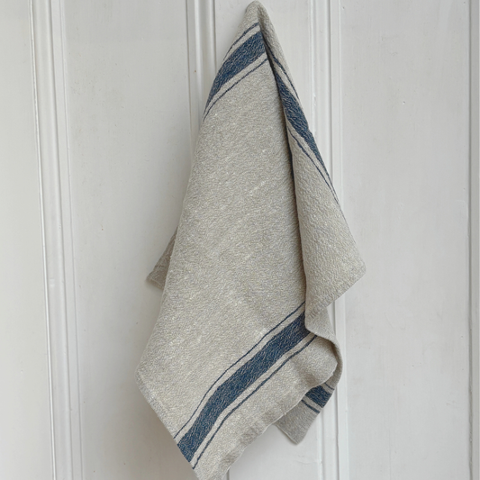 Blue Vintage Stripe Linen Kitchen Towel