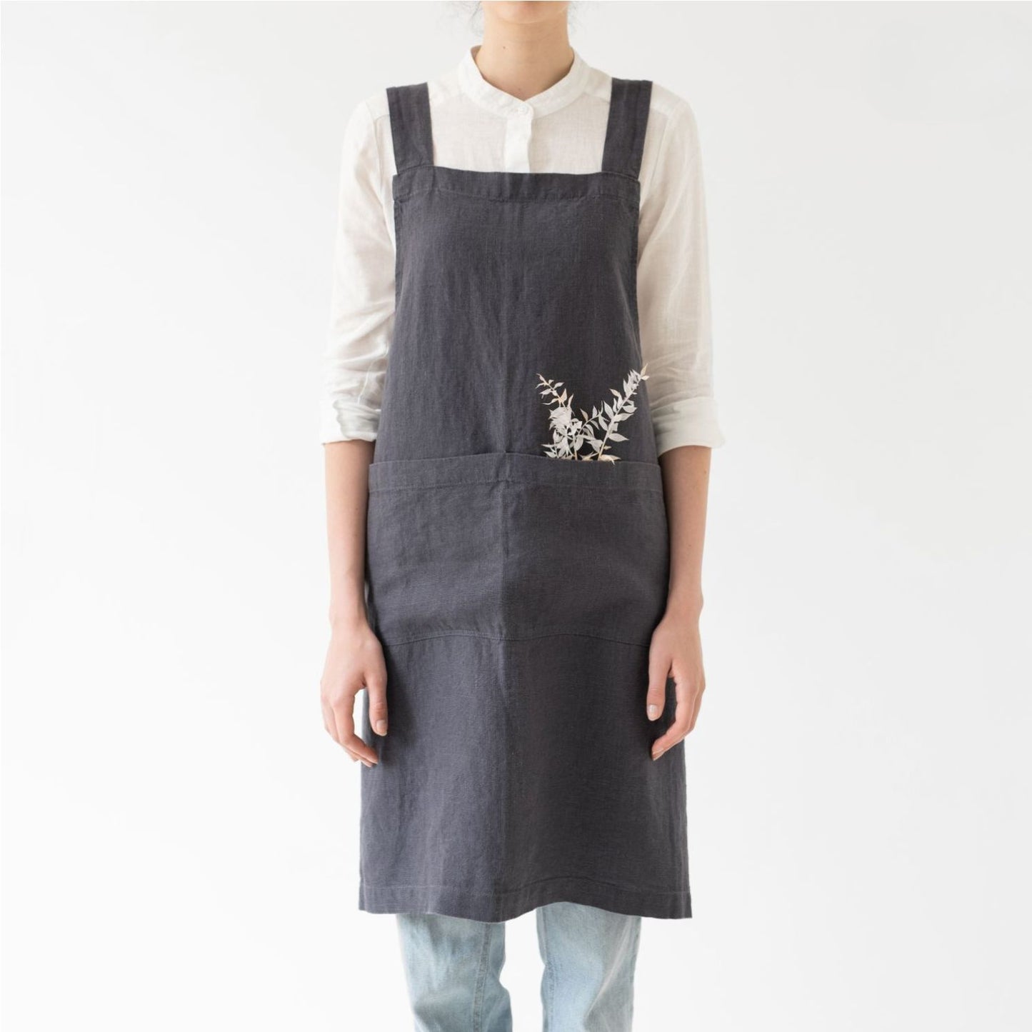 Dark Grey Linen Crossback Apron