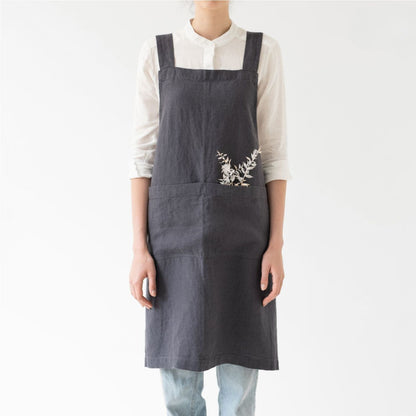 Dark Grey Linen Crossback Apron