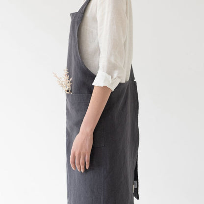 Dark Grey Linen Crossback Apron