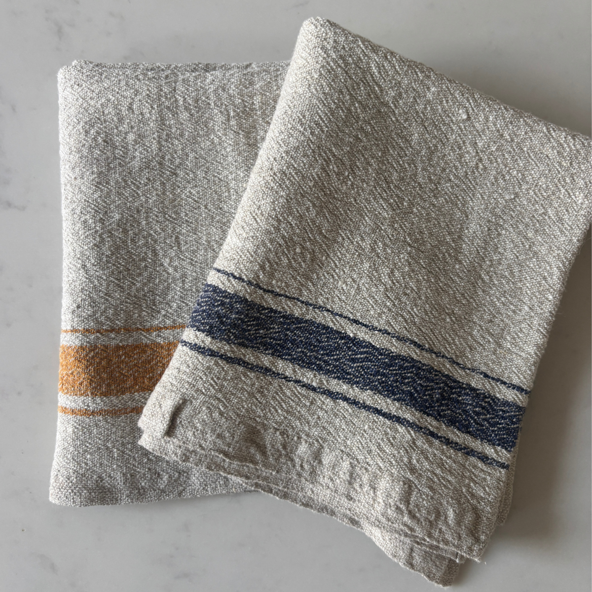 The Vintage Stripe Set – Blue & Turmeric Stripe Linen Towel