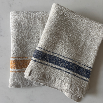 The Vintage Stripe Set – Blue & Turmeric Stripe Linen Towel