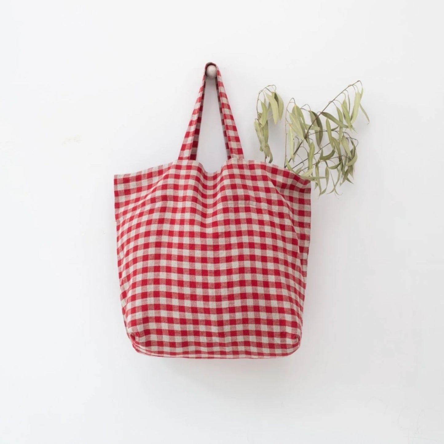 Red Gingham Linen Market Bag