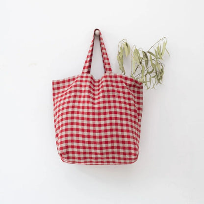 Red Gingham Linen Market Bag