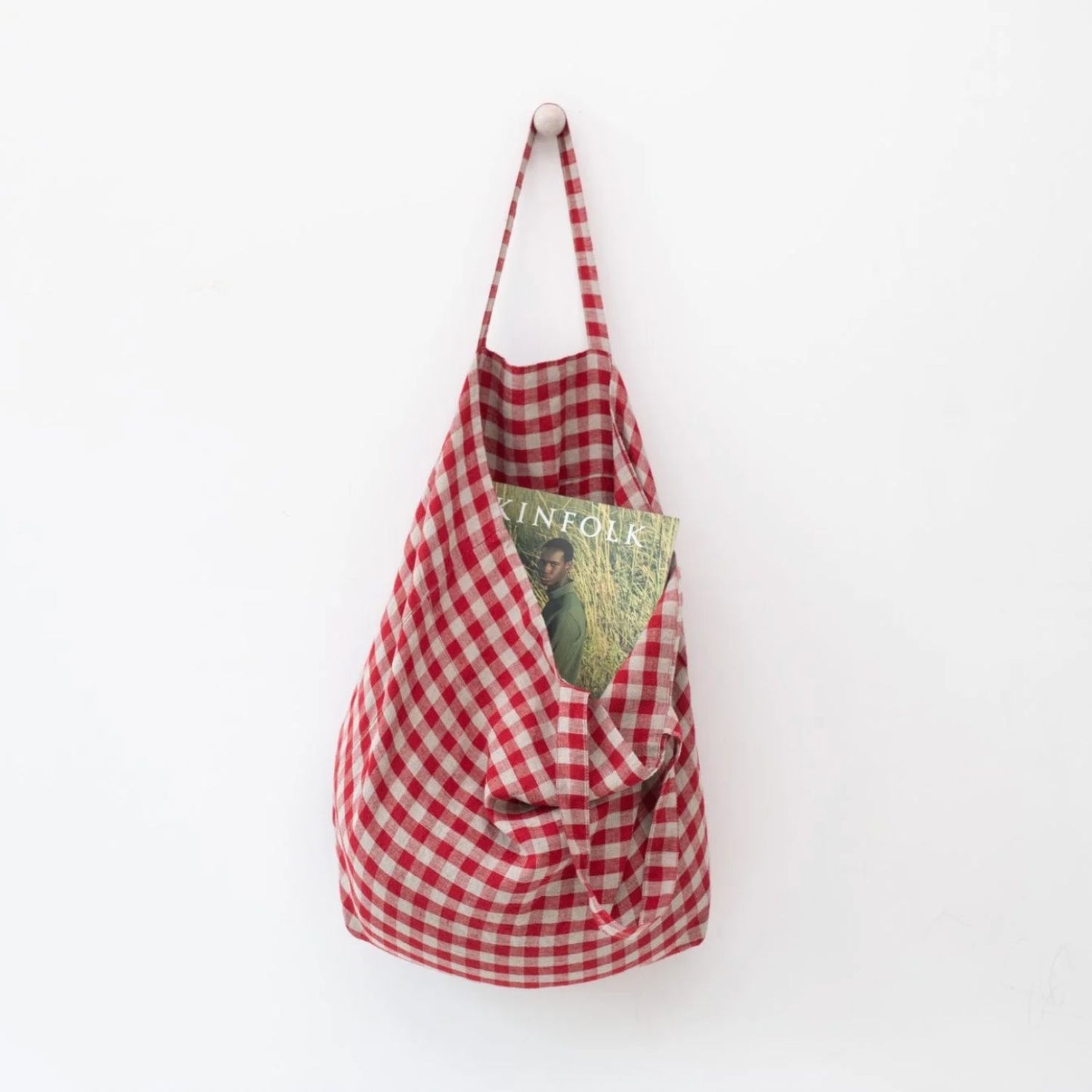 Red Gingham Linen Market Bag